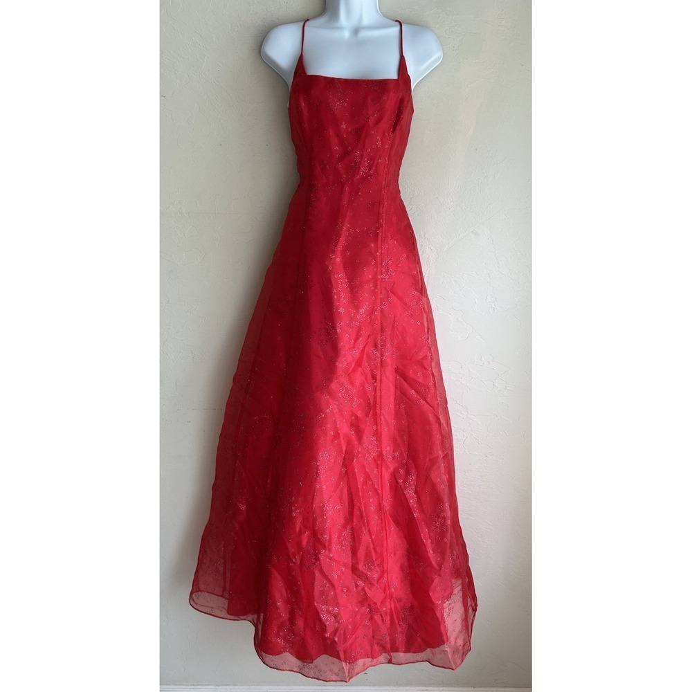 Vintage Steppin Out Prom‎ Dress Maxi Gown 9 10 Red Corset Goth 90s Y2K Formal